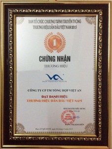 Giấy chứng nhận thương hiệu dẫn đầu Việt Nam năm 2015